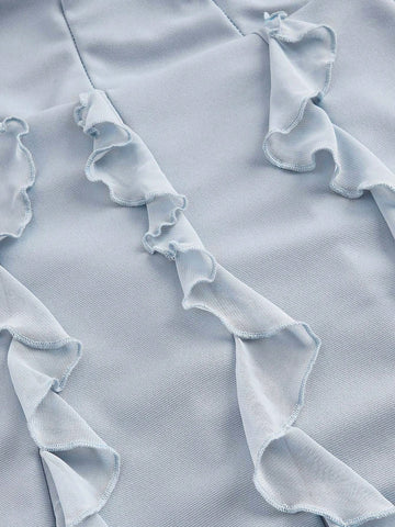 BAE Women's Ruffle Trim Floral Embellished Strapless Dress