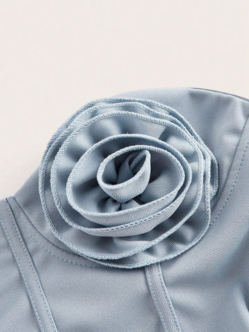 BAE Women's Ruffle Trim Floral Embellished Strapless Dress