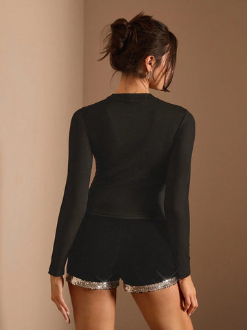 BAE Women's Sequin Splice Tight Shorts, Fashionable For Autumn