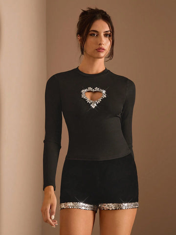 BAE Women's Sequin Splice Tight Shorts, Fashionable For Autumn