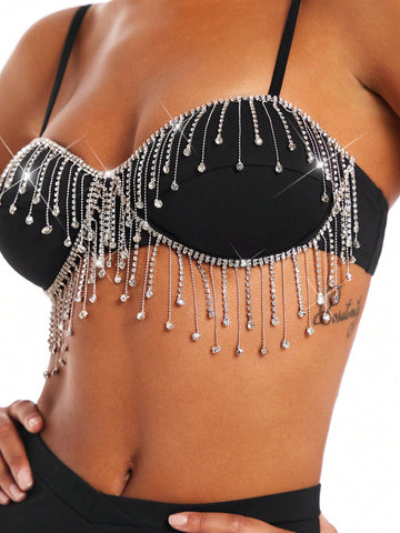 Women's Sequin & Tassel Crop Top And Skirt Set