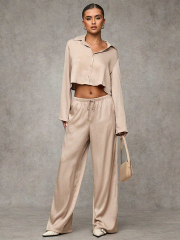 BAE Women's Solid Color Front Button Long Sleeve Casual Blouse