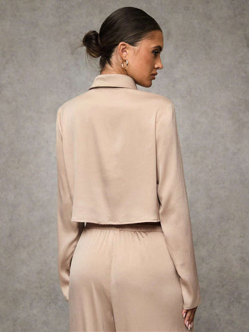 BAE Women's Solid Color Front Button Long Sleeve Casual Blouse