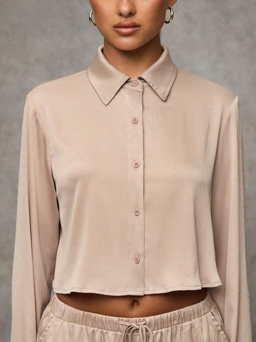 BAE Women's Solid Color Front Button Long Sleeve Casual Blouse