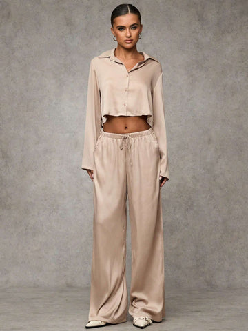 BAE Women's Solid Color Front Button Long Sleeve Casual Blouse