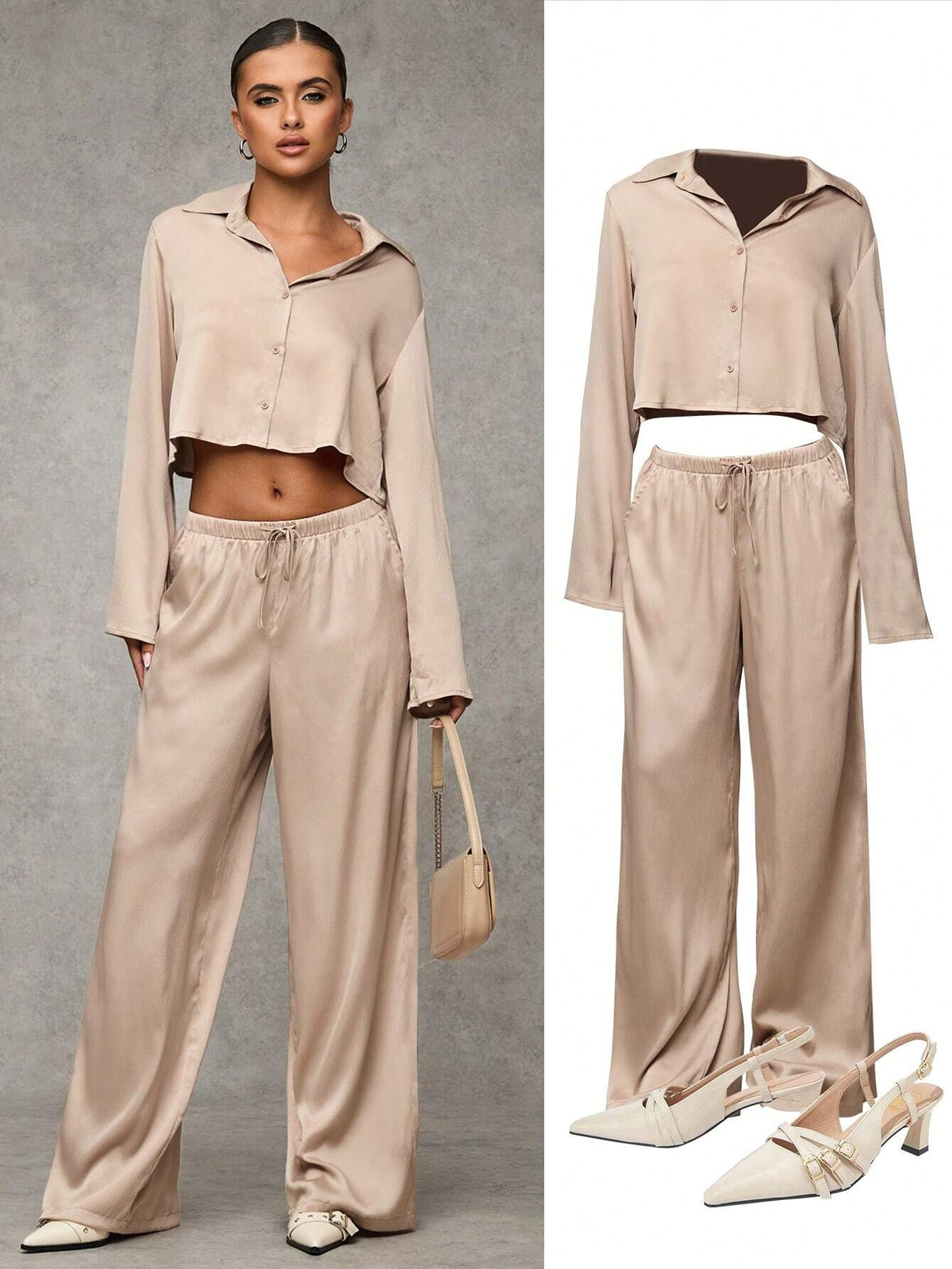 BAE Women's Solid Color Front Button Long Sleeve Casual Blouse