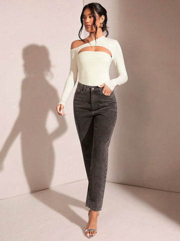 Women's Solid Color Hollow Out Tight Bodysuit