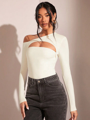 Women's Solid Color Hollow Out Tight Bodysuit