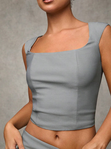 Women's Solid Color Simple Daily Sleeveless Top And Mini Skirt Set