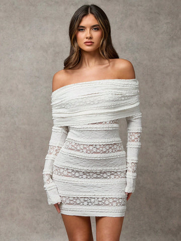 Women's Solid Off Shoulder Long Sleeve Simple Casual Short Dress