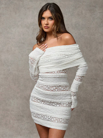Women's Solid Off Shoulder Long Sleeve Simple Casual Short Dress