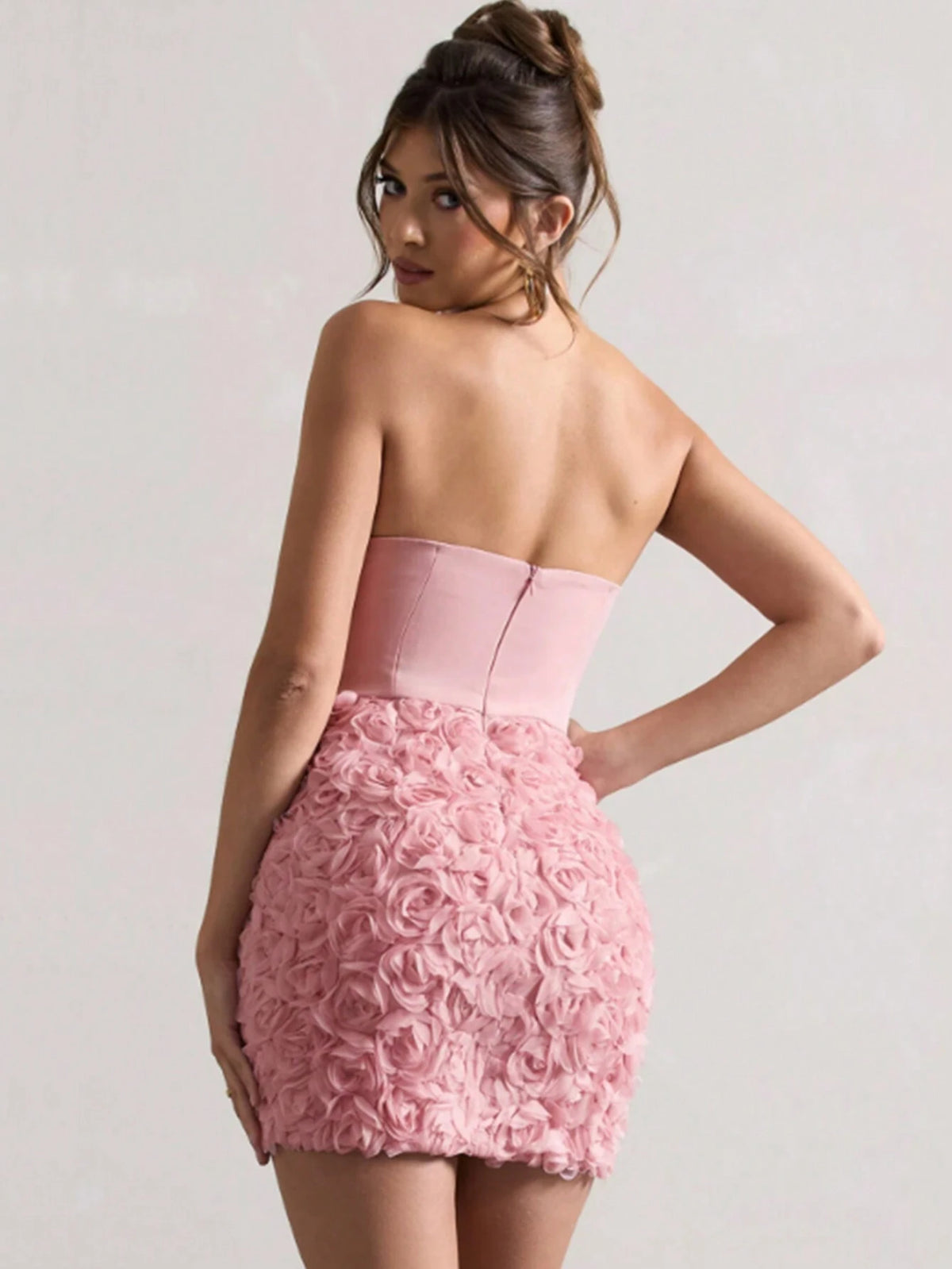 Women's Strapless Dress With 3D Flower Decoration