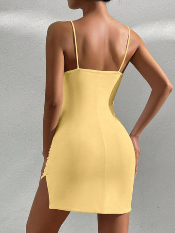 Women's Summer Bodycon Bodycon Dress With Thin Straps And Side Slits