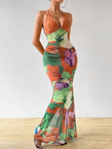Women's Summer Deep V-Neck Criss Cross Backless Holiday Dress
