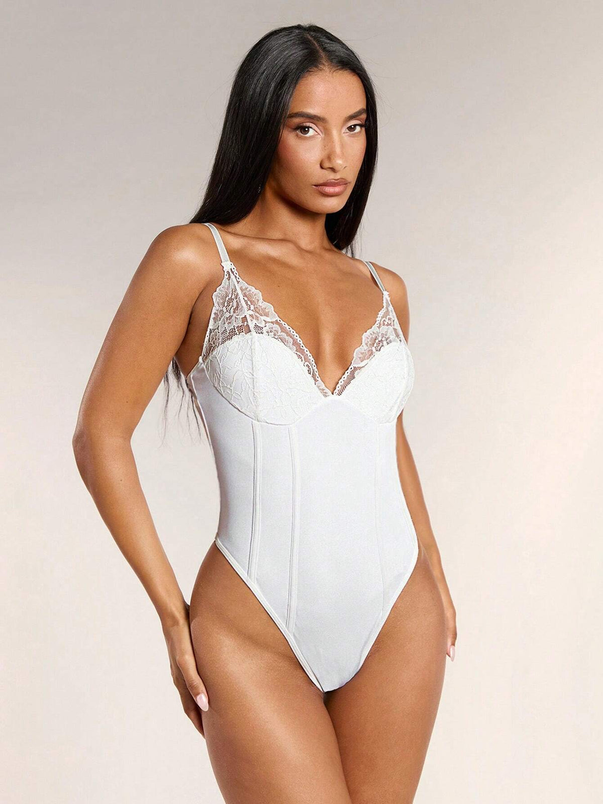 Women's Summer Sexy Solid Color Lace Patchwork Bodysuit With Spaghetti Straps