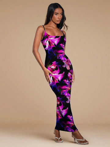 Women's Summer Sleeveless Floral Print Dress, Slim Fit, Bright Colors, Perfect For Vacation