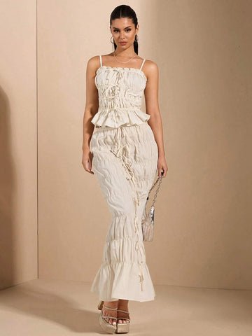 BAE Women's White Mermaid Hemline Skirt With Scalloped Lace Trim, Bow Decor, Sexy And Sweet For Daily Wear