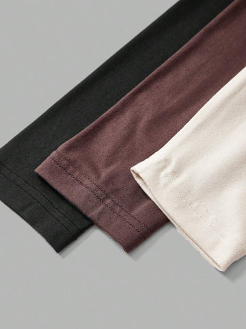 3pcs/Pack Solid Color Knitted Long Sleeve Slim Fit Turtleneck Mini Dress For Women