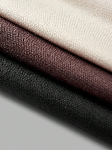 3pcs/Pack Solid Color Knitted Long Sleeve Slim Fit Turtleneck Mini Dress For Women