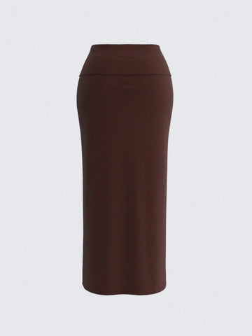 BASICS Casual Solid Color Knit Fitted Mid-Waist Skirt For Women