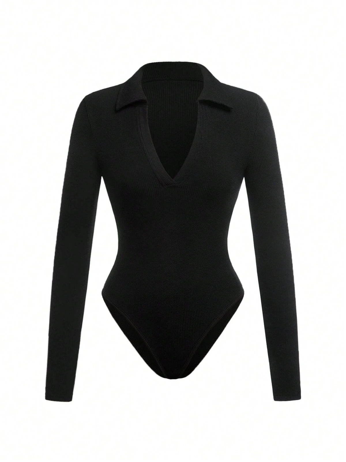 Casual Solid Color Knitted Turtleneck Long Sleeve Bodysuit For Women