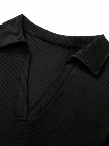 Casual Solid Color Knitted Turtleneck Long Sleeve Bodysuit For Women