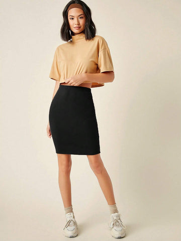 BASICS Solid Bodycon Skirt For Summer