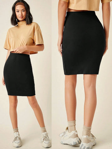 BASICS Solid Bodycon Skirt For Summer