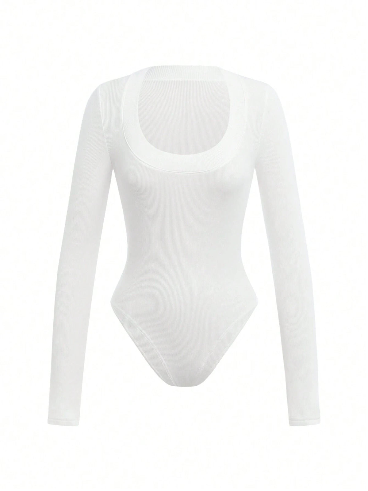Solid Color Knitted Round Neck Long Sleeve Bodysuit For Women, Casual Slim Fit