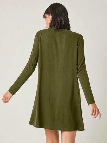 Solid Color Round Neck Casual Versatile Long Sleeve Knit Dress, For Autumn, Comfortable,