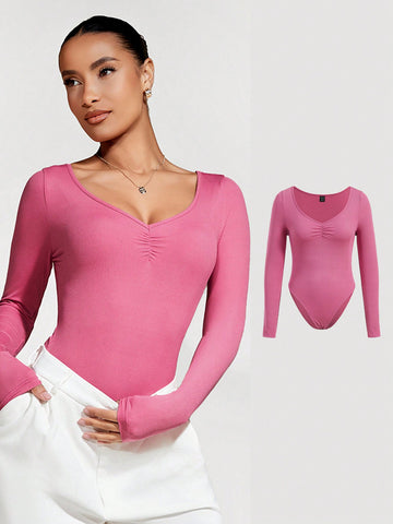 Women'S Solid Color Ribbed Knitted Bodysuit