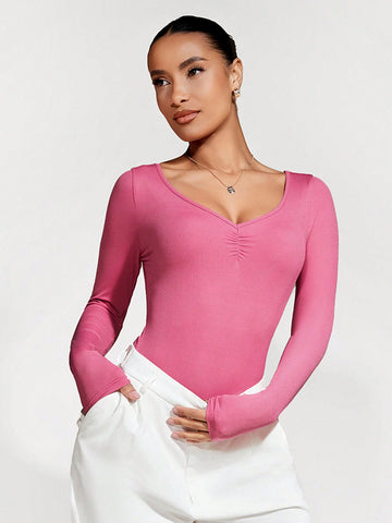 Women'S Solid Color Ribbed Knitted Bodysuit