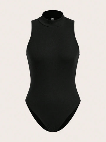Women'S Solid Color Stand Collar Bodysuit