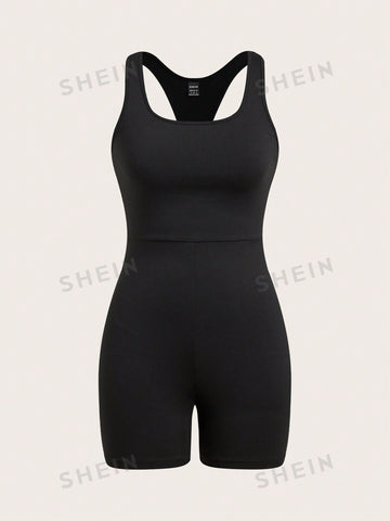 Women's Slim Fit Romper With Sleeveless Letter Printed Tank Top