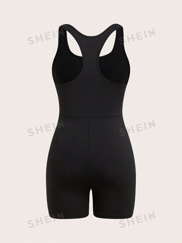 Women's Slim Fit Romper With Sleeveless Letter Printed Tank Top