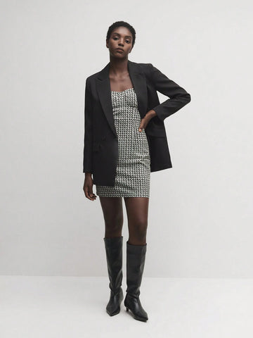 Black And White Plaid Strapless Elastic Short Dress, Autumn