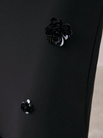 BIZwear Black Pearl Embellished Floral Skirt, Women's Long Skirt, Dress For Office, Christmas Party, Thanksgiving, Autumn/Winter