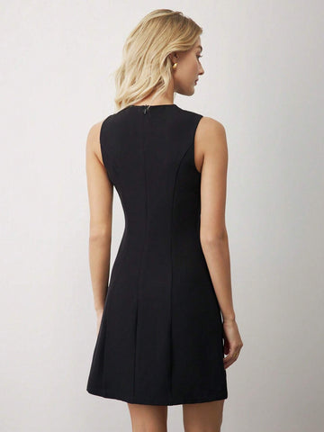 Black Sleeveless Dress, Elegant Funeral & Commuting Little Black Dress, Winter Women Outfit