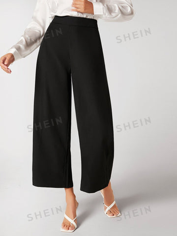 BIZwear Black Wide-Leg Capri Pants With Front Seam Detail