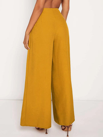 BIZwear Button Detail Wide Leg Pants
