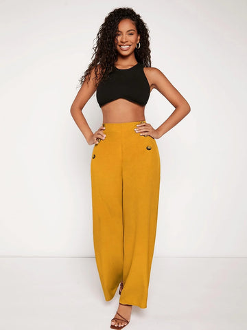 BIZwear Button Detail Wide Leg Pants