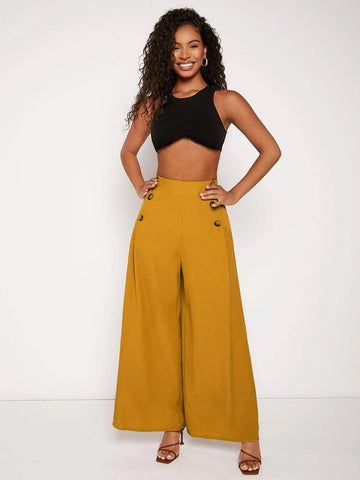 BIZwear Button Detail Wide Leg Pants