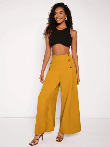 BIZwear Button Detail Wide Leg Pants