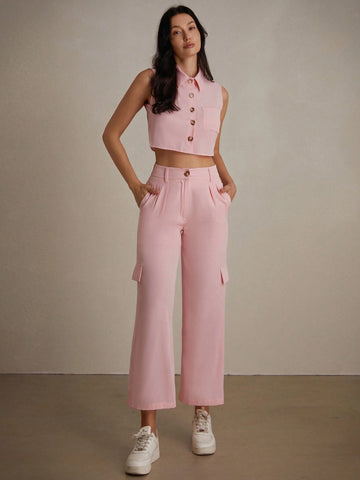 Chic And Unique Design Vest & High Waisted Pants Two Piece Set