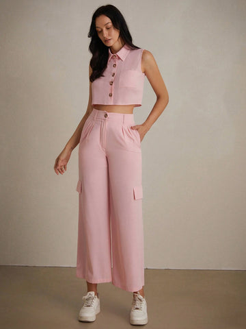 Chic And Unique Design Vest & High Waisted Pants Two Piece Set