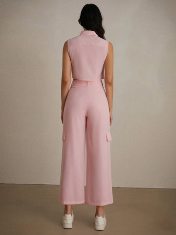 Chic And Unique Design Vest & High Waisted Pants Two Piece Set