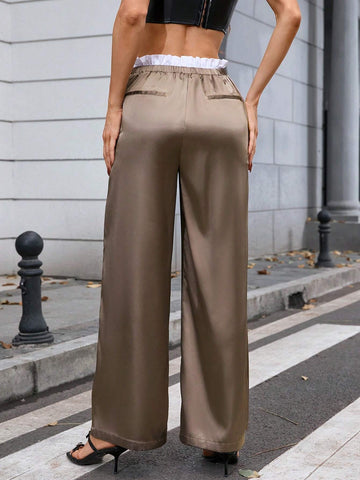 SHEIN BIZwear Comfortable Loose Fit Drawstring Waistband Women Pants With Glossy Finish
