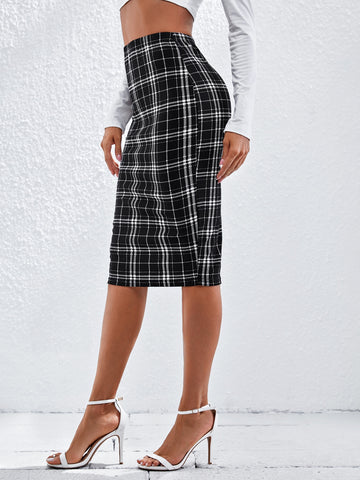 BIZwear Elastic Waist Plaid Pencil Skirt Workwear