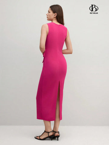 Elegant Women's Summer Ruched Waist Sleeveless Solid Color Dress