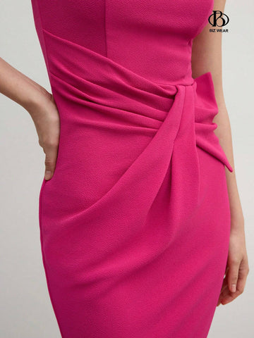 Elegant Women's Summer Ruched Waist Sleeveless Solid Color Dress